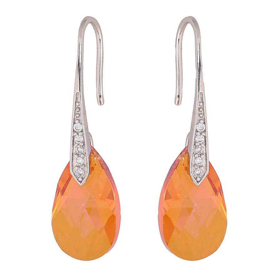 Серьги Xuping цвет Родий с кристаллами Swarovski французский замок "Кристальная капелька Tangerine" фото №1