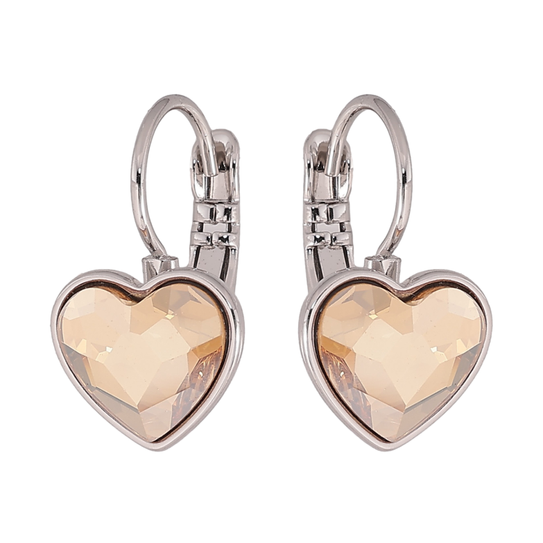 Серьги Xuping цвет Родий с кристаллами Swarovski французский замок "Кристальное сердечко Golden Shadow на дужке" фото №6