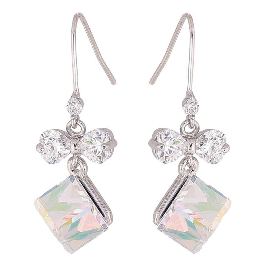 Сережки Xuping колір Родій з кристалами Swarovski французький замок "Кристальні кубики Shimmer з бантами" фото №1