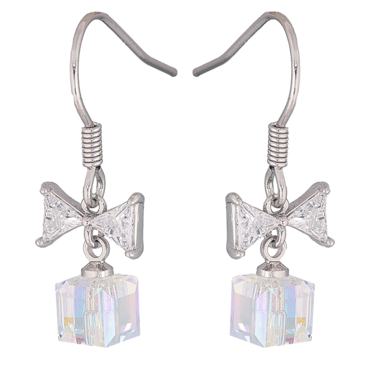 Сережки Xuping колір Родій з кристалами Swarovski французький замок "Кристальні кубики Shimmer з бантами" фото №24 Сережки Xuping колір Родій з кристалами Swarovski французький замок "Кристальні кубики Shimmer з бантами" фото №24