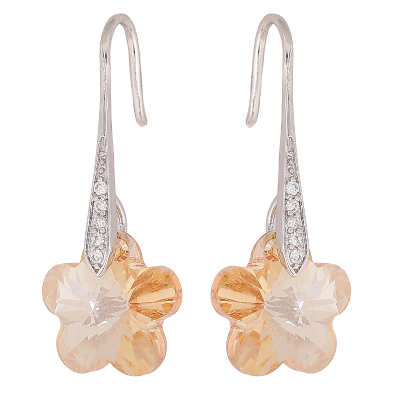 Сережки Xuping колір Родій з кристалами Swarovski французький замок "Кристальні квіточки Golden Shadow" фото №1