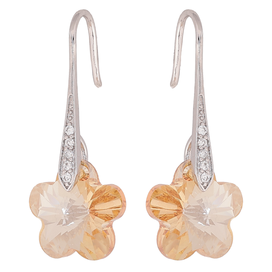 Сережки Xuping колір Родій з кристалами Swarovski французький замок "Кристальні квіточки Golden Shadow" фото №1