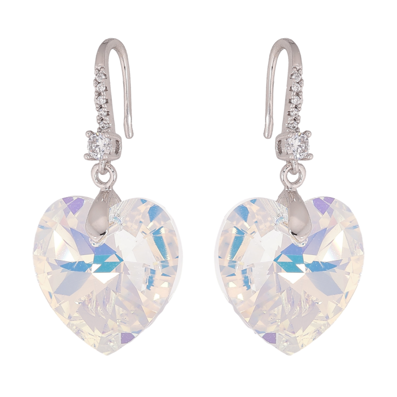 Серьги Xuping цвет Родий с кристаллами Swarovski французский замок "Кристальные сердечки Shimmer" фото №1