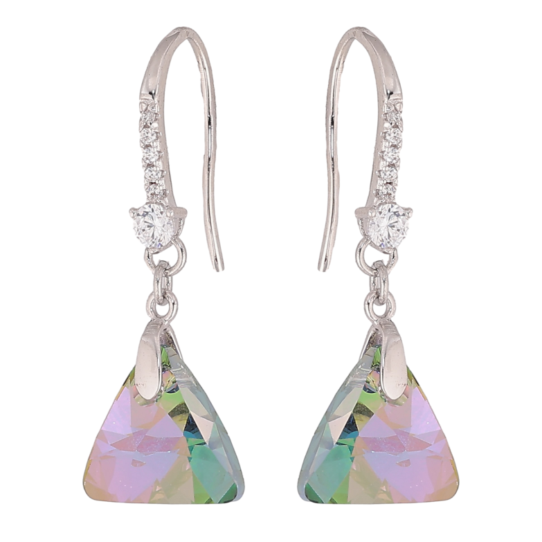 Сережки Xuping колір Родій з кристалами Swarovski французький замок "Кристальні трикутники Vitrail Light" фото №1