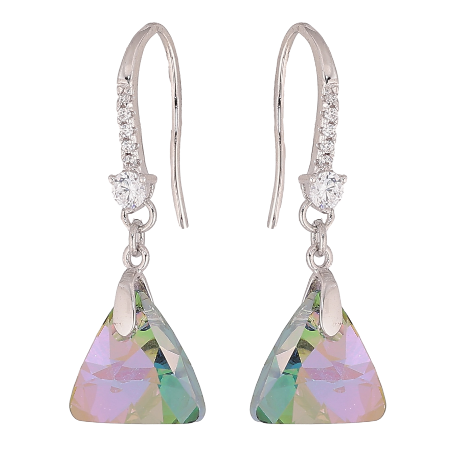 Сережки Xuping колір Родій з кристалами Swarovski французький замок "Кристальні трикутники Vitrail Light" фото №1