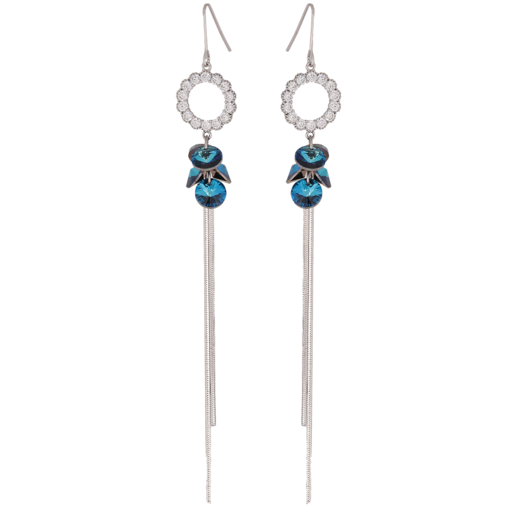 Сережки Xuping колір Родій з кристалами Swarovski французький замок "Кристали Metallic Blue на колечках з ланцюжками" фото №13 Сережки Xuping колір Родій з кристалами Swarovski французький замок "Кристали Metallic Blue на колечках з ланцюжками" фото №13