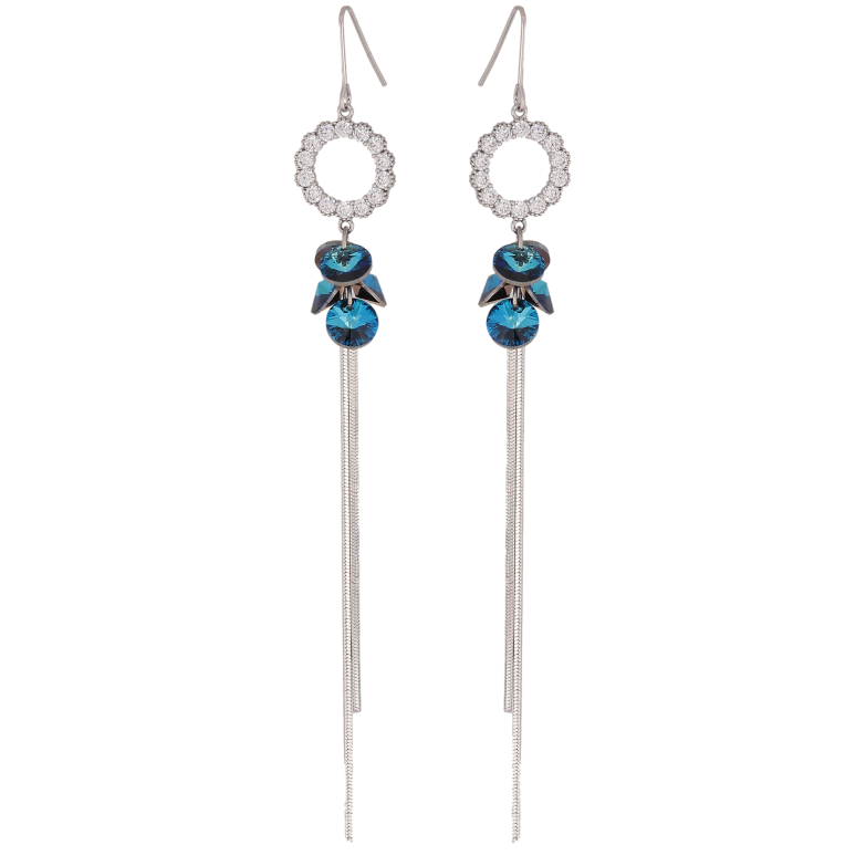 Серьги Xuping цвет Родий с кристаллами Swarovski французский замок "Кристаллы Metallic Blue на колечках" фото №1