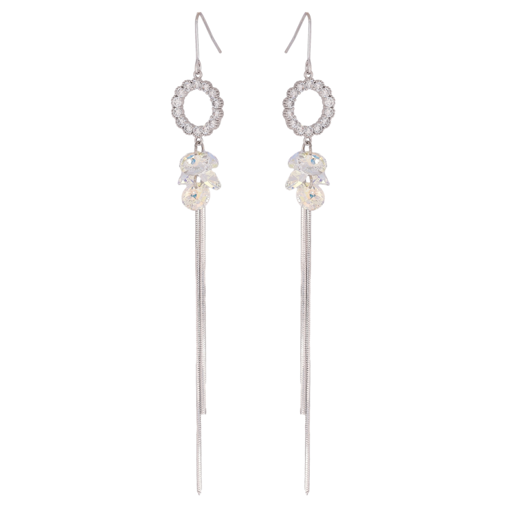 Сережки Xuping колір Родій з кристалами Swarovski французький замок "Кристали Shimmer на колечках з ланцюжками" фото №14 Сережки Xuping колір Родій з кристалами Swarovski французький замок "Кристали Shimmer на колечках з ланцюжками" фото №14