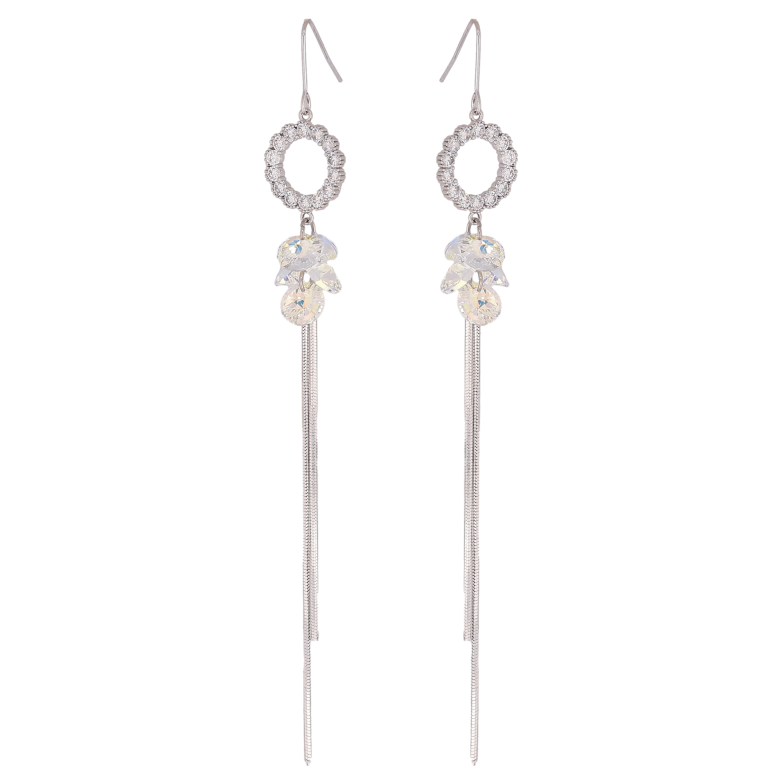 Сережки Xuping колір Родій з кристалами Swarovski французький замок "Кристали Shimmer на колечках з ланцюжками" фото №1 Сережки Xuping колір Родій з кристалами Swarovski французький замок "Кристали Shimmer на колечках з ланцюжками" фото №1