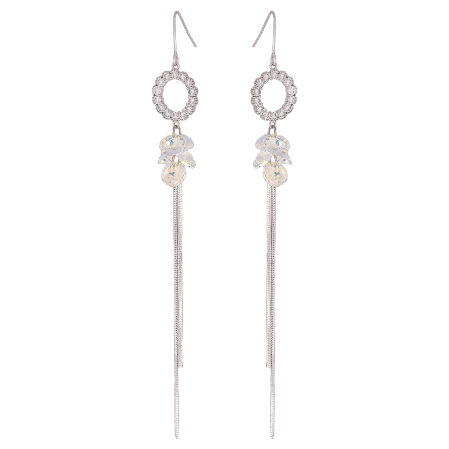 Сережки Xuping колір Родій з кристалами Swarovski французький замок "Кристали Shimmer на колечках з ланцюжками" фото №1 Сережки Xuping колір Родій з кристалами Swarovski французький замок "Кристали Shimmer на колечках з ланцюжками" фото №1