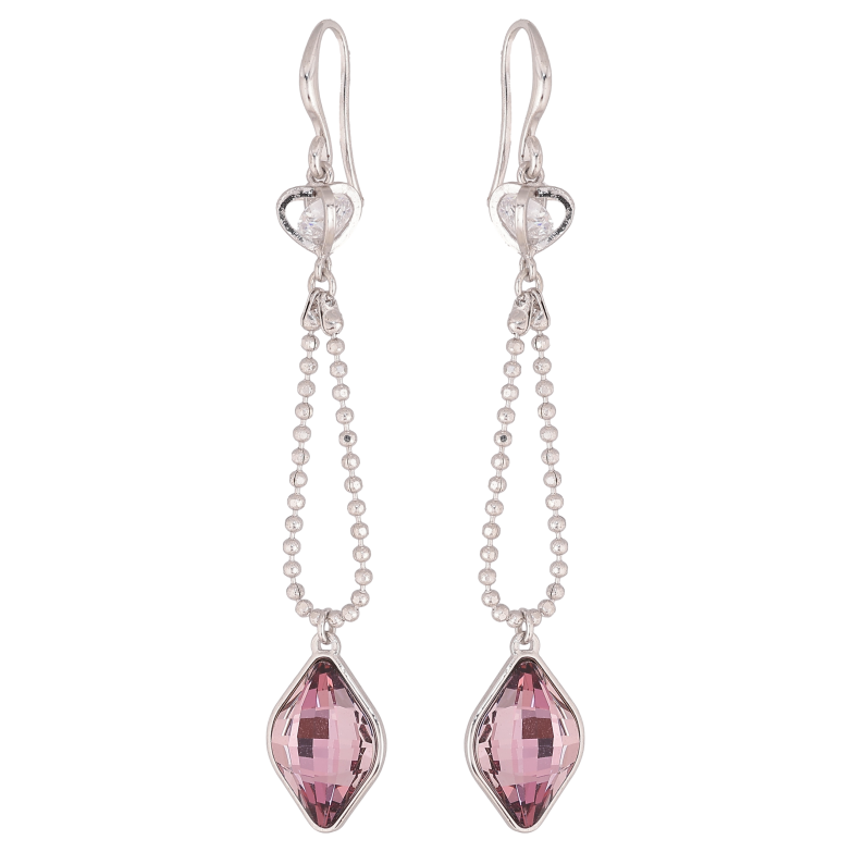 Серьги Xuping цвет Родий с кристаллами Swarovski французский замок "Цепочка с кристаллом Amethyst" фото №1