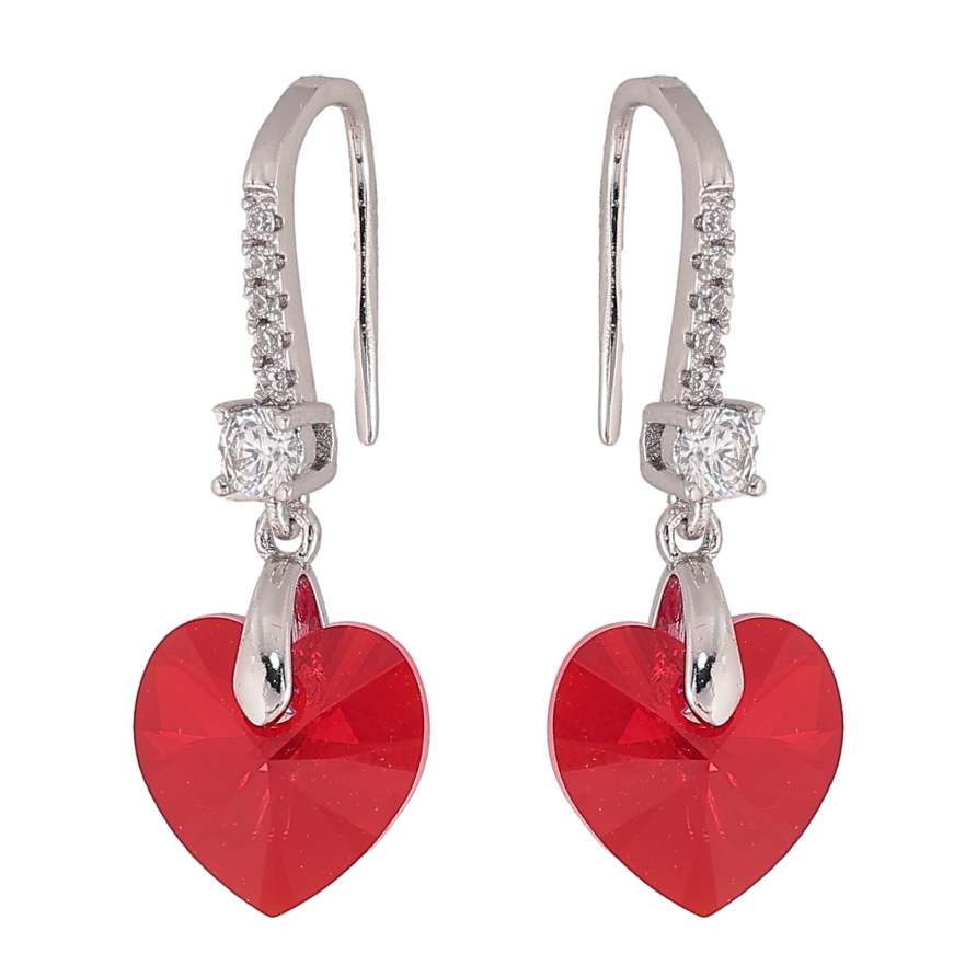 Сережки Xuping колір Родій з кристалами Swarovski французький замок "Серця Siam" фото №1 Сережки Xuping колір Родій з кристалами Swarovski французький замок "Серця Siam" фото №1