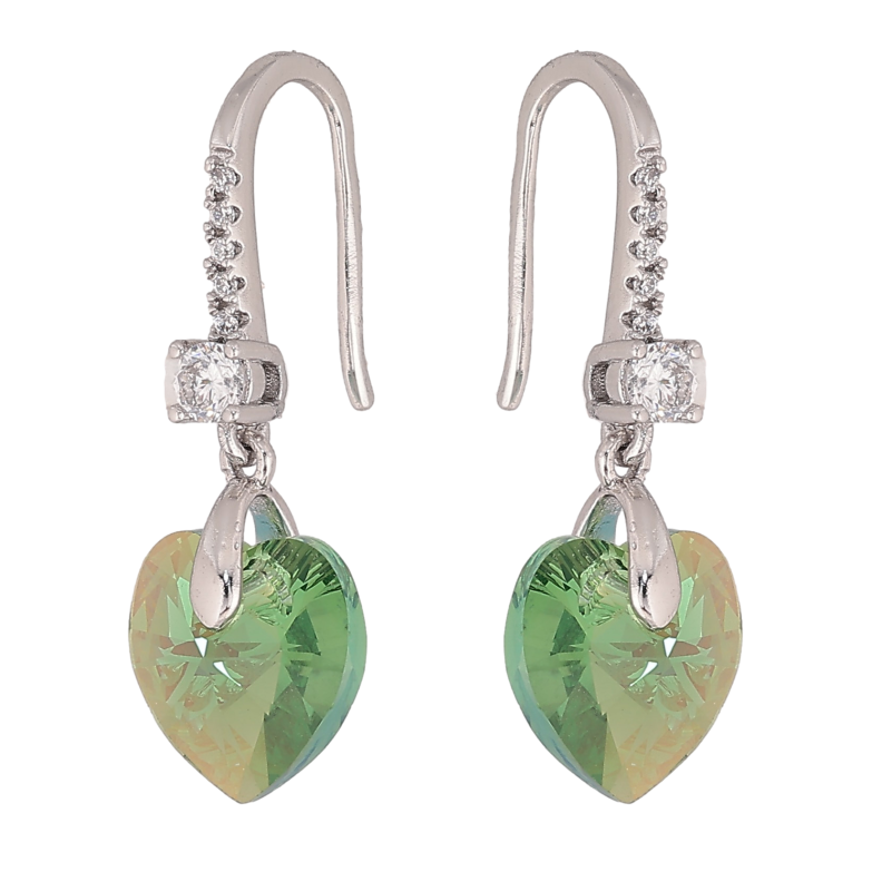 Сережки Xuping колір Родій з кристалами Swarovski французький замок "Серця Peridot" фото №1