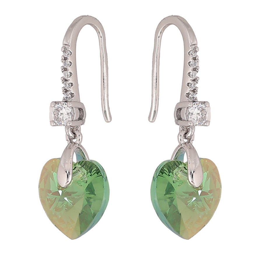 Сережки Xuping колір Родій з кристалами Swarovski французький замок "Серця Peridot" фото №1