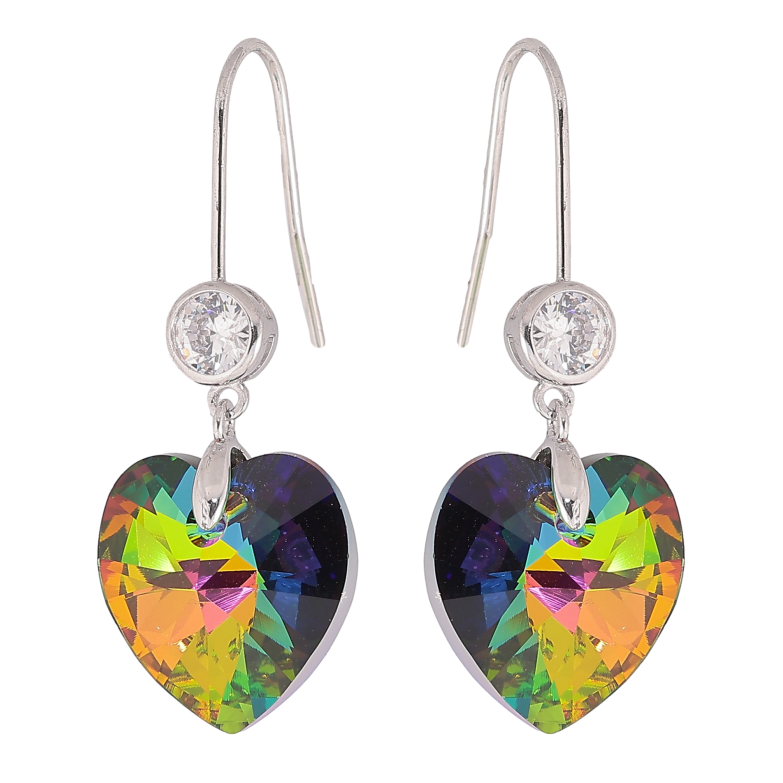 Серьги Xuping цвет Родий с кристаллами Swarovski на дужке "Кристалл сердечко Vitrail Medium" фото №1