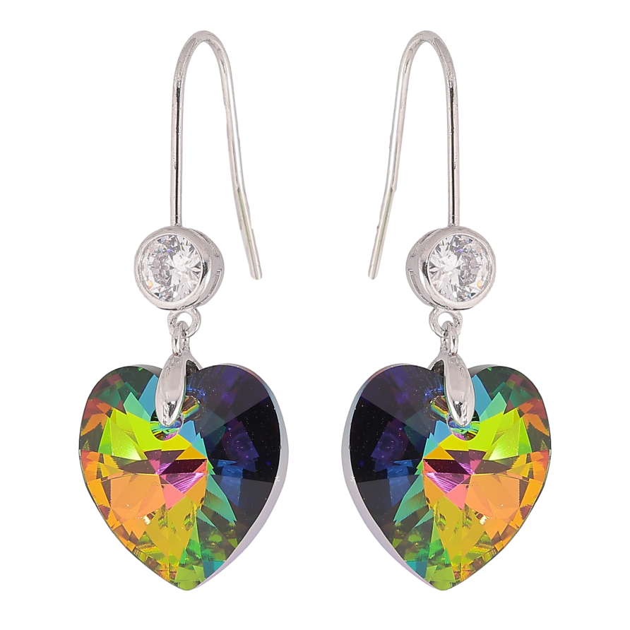 Серьги Xuping цвет Родий с кристаллами Swarovski на дужке "Кристалл сердечко Vitrail Medium" фото №1