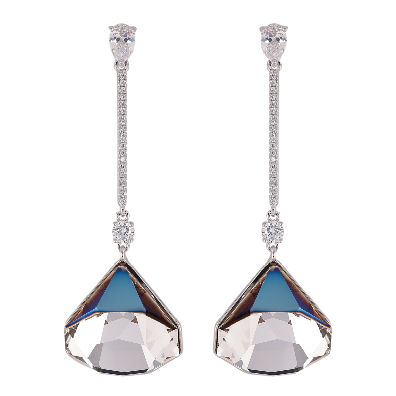 Сережки Xuping колір Родій з кристалами Swarovski пусети "Підвіски з кристалами Bermuda Blue" фото №1
