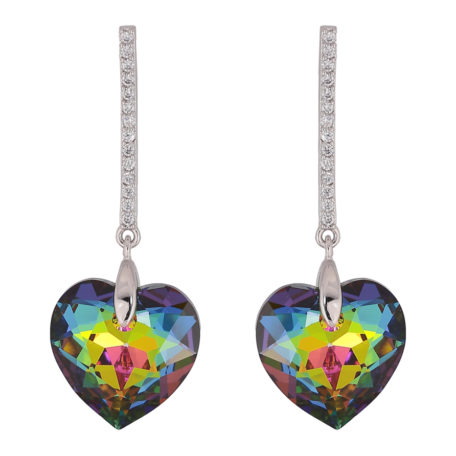 Серьги Xuping цвет Родий с кристаллами Swarovski пусеты "Дорожки с кристальным сердцем Vitrail Medium" фото №1