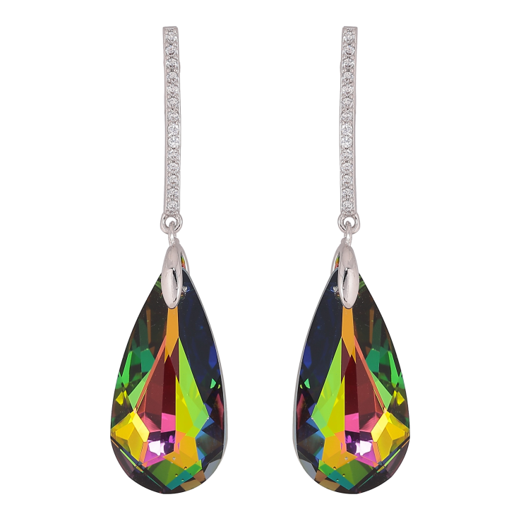 Сережки Xuping колір Родій з кристалами Swarovski пусети "Дорожка кристальною краплею Vitrail Medium" фото №19