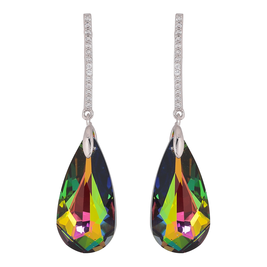 Сережки Xuping колір Родій з кристалами Swarovski пусети "Дорожка кристальною краплею Vitrail Medium" фото №1