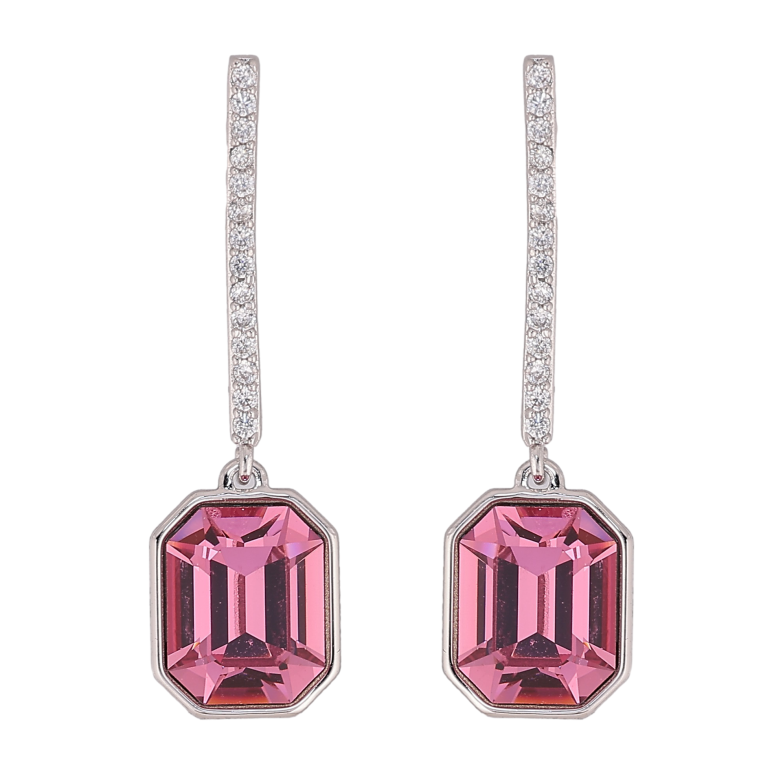 Серьги Xuping цвет Родий с кристаллами Swarovski пусеты "Дорожка с кристаллом Rose" фото №1