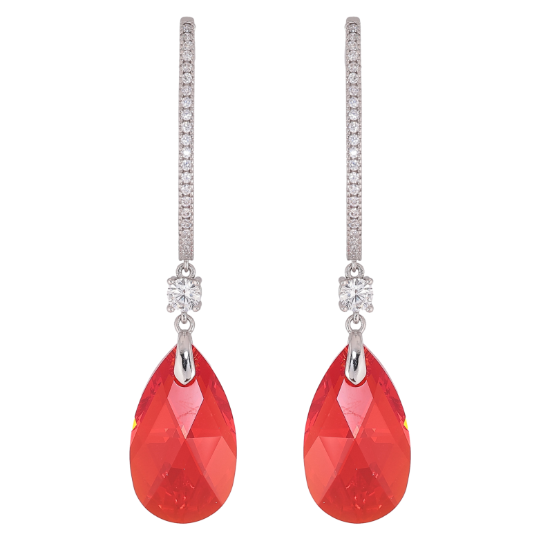 Серьги Xuping цвет Родий с кристаллами Swarovski пусеты "Дуга с подвесками Siam" фото №1