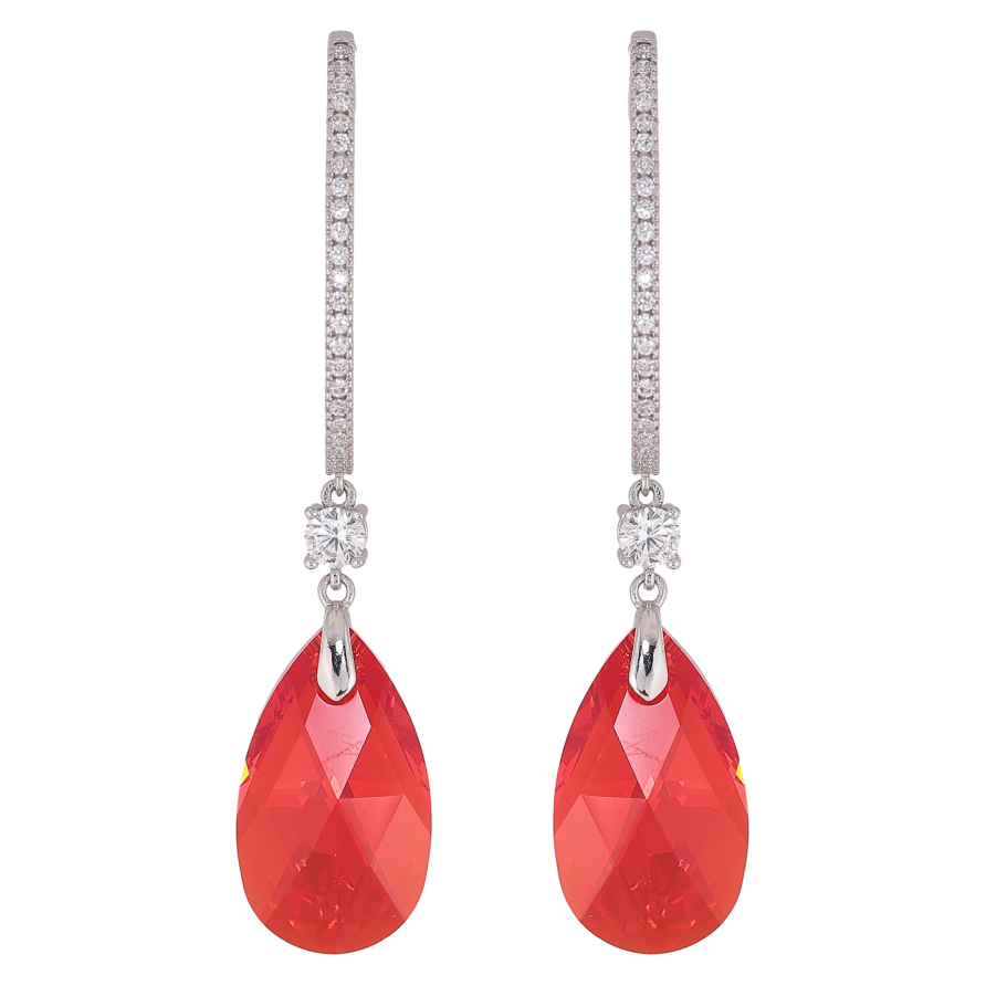 Сережки Xuping колір Родій з кристалами Swarovski пусети "Дуга кристальна з підвісками Siam" фото №1