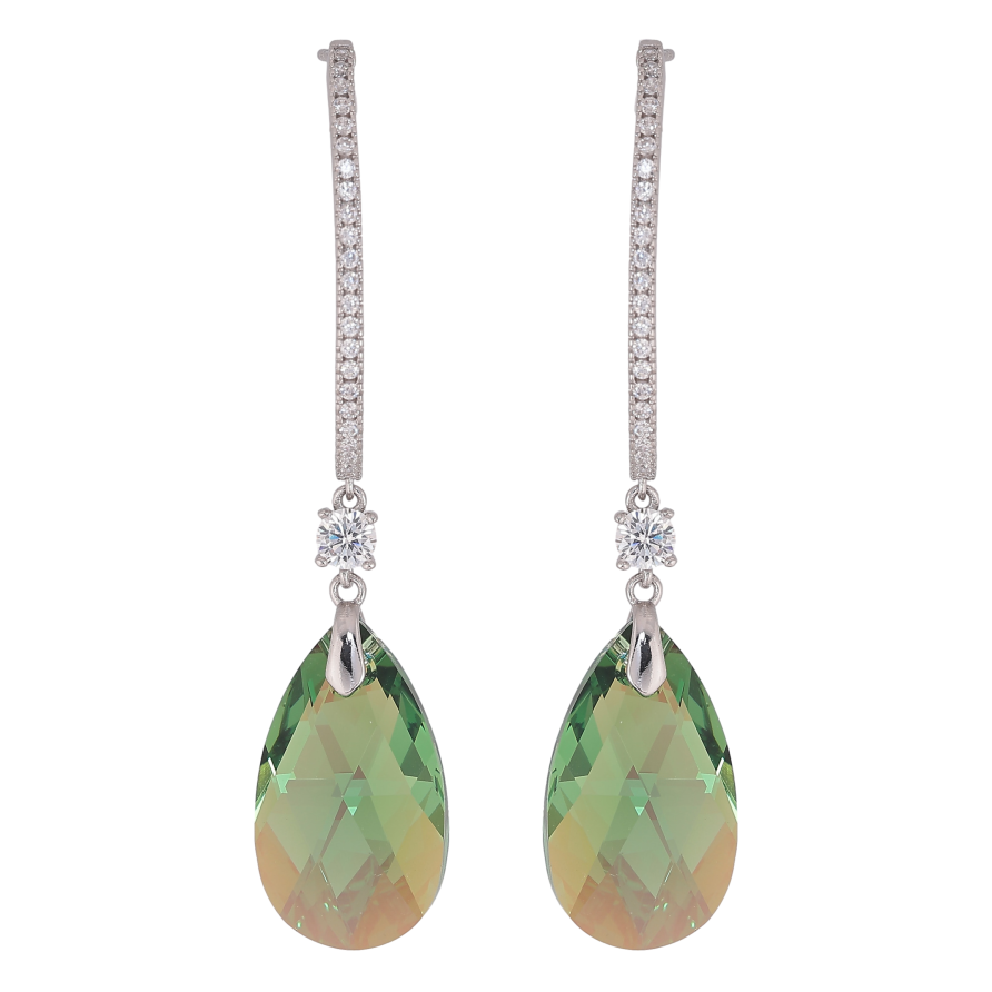 Сережки Xuping колір Родій з кристалами Swarovski пусети "Дуга кристальна з підвісками Luminous Green" фото №1