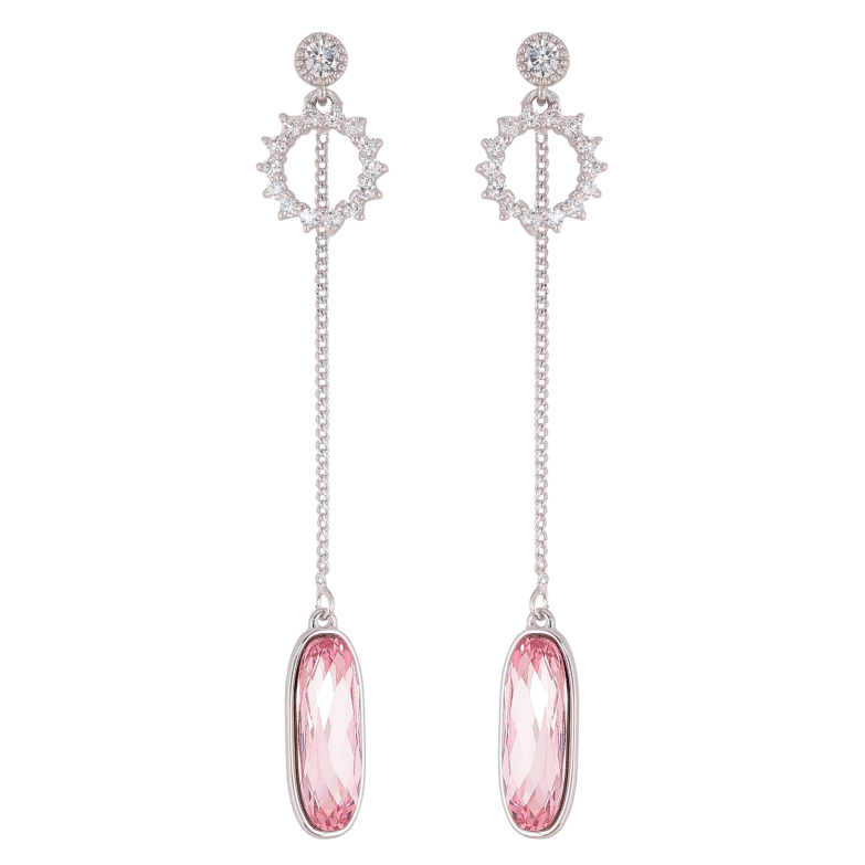 Сережки Xuping колір Родій з кристалами Swarovski пусети «Кільце з кристалом Rose на ланцюжку» фото №1