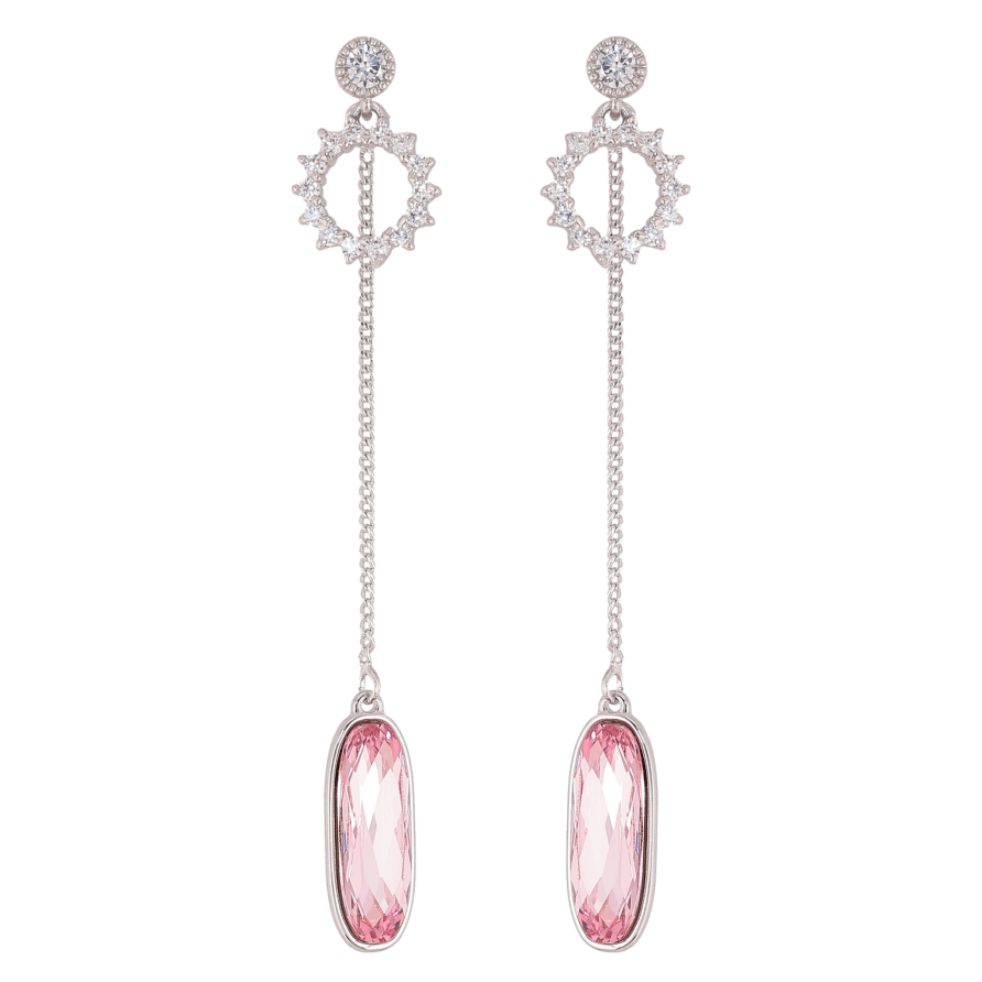 Сережки Xuping колір Родій з кристалами Swarovski пусети «Кільце з кристалом Rose на ланцюжку» фото №1