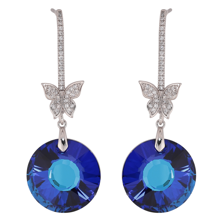 Сережки Xuping колір Родій з кристалами Swarovski пусети "Кристальні дуги з метеликами та підвісками Bermuda Blue" фото №9