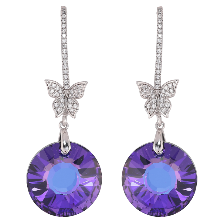 Сережки Xuping колір Родій з кристалами Swarovski пусети "Кристалеві дуги з метеликами та підвісками Heliotrope" фото №5