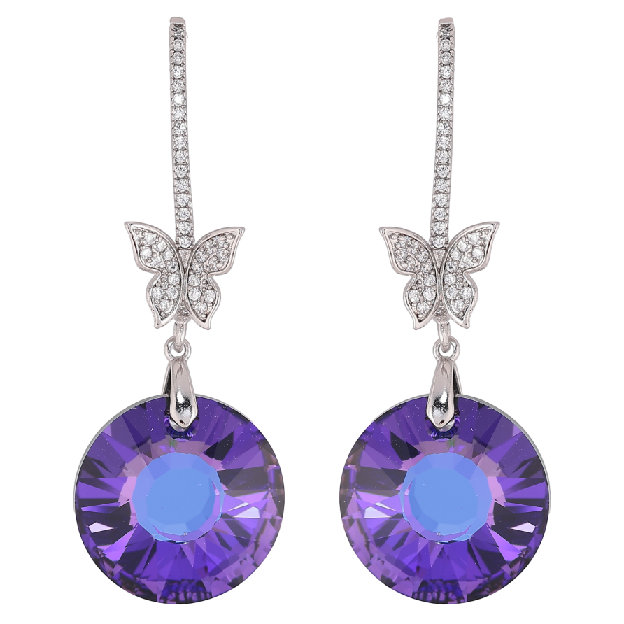 Сережки Xuping колір Родій з кристалами Swarovski пусети "Кристалеві дуги з метеликами та підвісками Heliotrope" фото №1