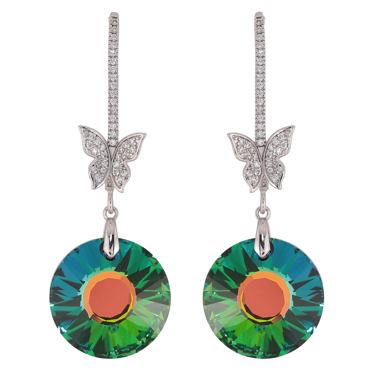 Сережки Xuping колір Родій з кристалами Swarovski пусети "Кристалеві дуги з метеликами та підвісками Vitrail Medium" фото №7