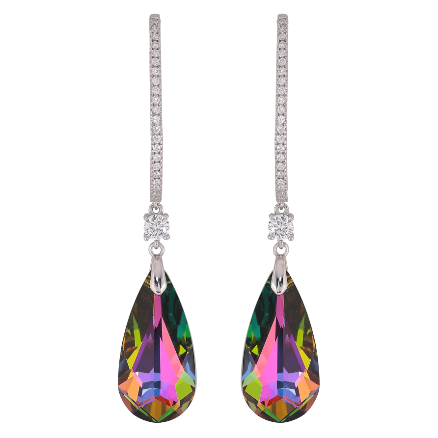 Сережки Xuping колір Родій з кристалами Swarovski пусети "Кристалеві дуги з підвісками Vitrail Medium" фото №1