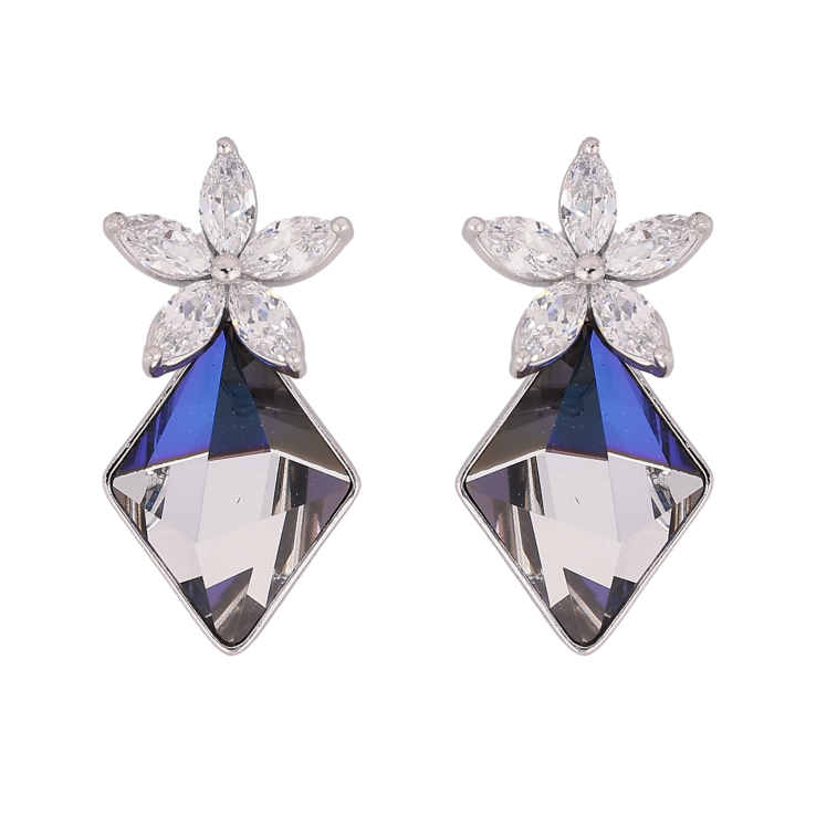 Сережки Xuping колір Родій з кристалами Swarovski пусети "Кристальна квітка з кристалом Bermuda Blue" фото №18 Сережки Xuping колір Родій з кристалами Swarovski пусети "Кристальна квітка з кристалом Bermuda Blue" фото №18