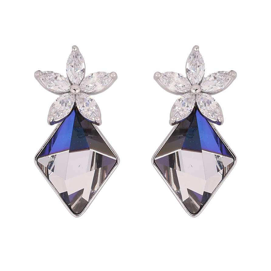 Сережки Xuping колір Родій з кристалами Swarovski пусети "Кристальна квітка з кристалом Bermuda Blue" фото №1