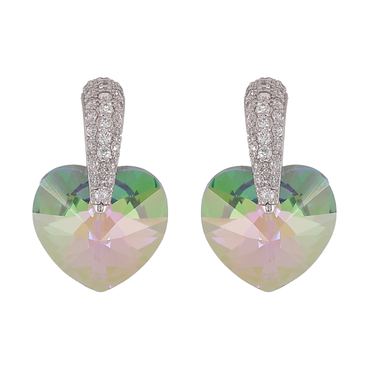 Сережки Xuping колір Родій з кристалами Swarovski пусети "Кристальне серце Vitrail Light на дужці" фото №11