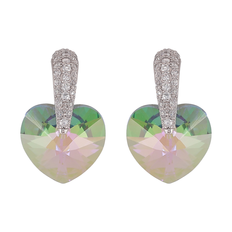 Серьги Xuping цвет Родий с кристаллами Swarovski пусеты "Кристальное сердечко Vitrail Light на дужке" фото №1