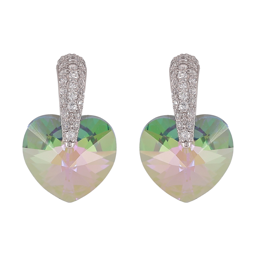 Сережки Xuping колір Родій з кристалами Swarovski пусети "Кристальне серце Vitrail Light на дужці" фото №1