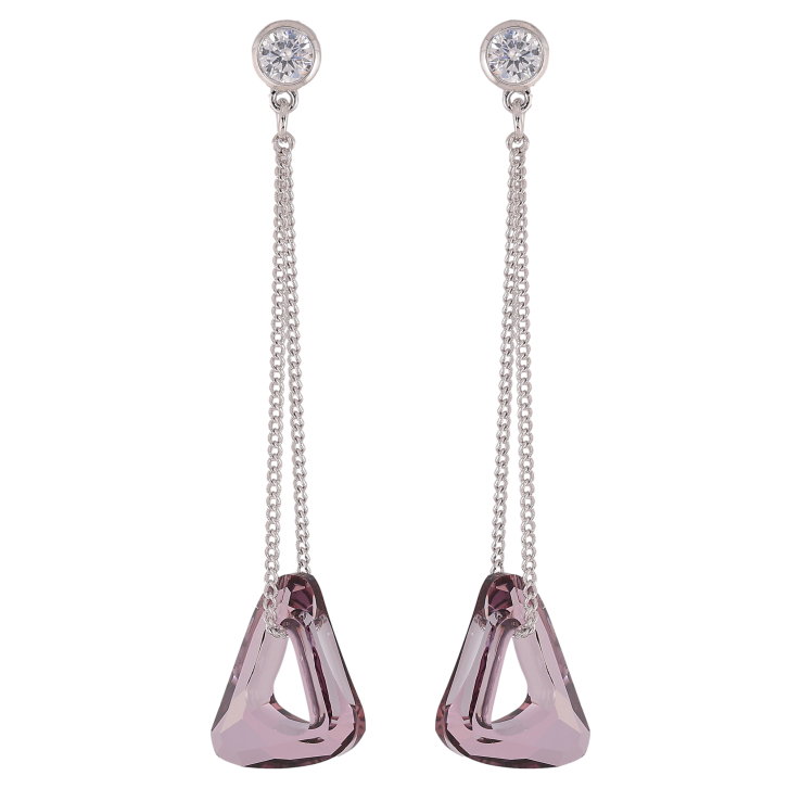 Сережки Xuping колір Родій з кристалами Swarovski пусети "Кристальний трикутник Amethyst на ланцюжку" фото №9 Сережки Xuping колір Родій з кристалами Swarovski пусети "Кристальний трикутник Amethyst на ланцюжку" фото №9