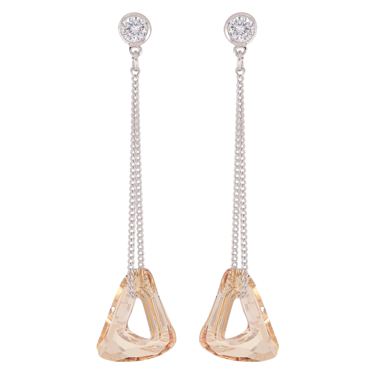 Сережки Xuping колір Родій з кристалами Swarovski пусети "Кристальний трикутник Topaz на ланцюжку" фото №8 Сережки Xuping колір Родій з кристалами Swarovski пусети "Кристальний трикутник Topaz на ланцюжку" фото №8