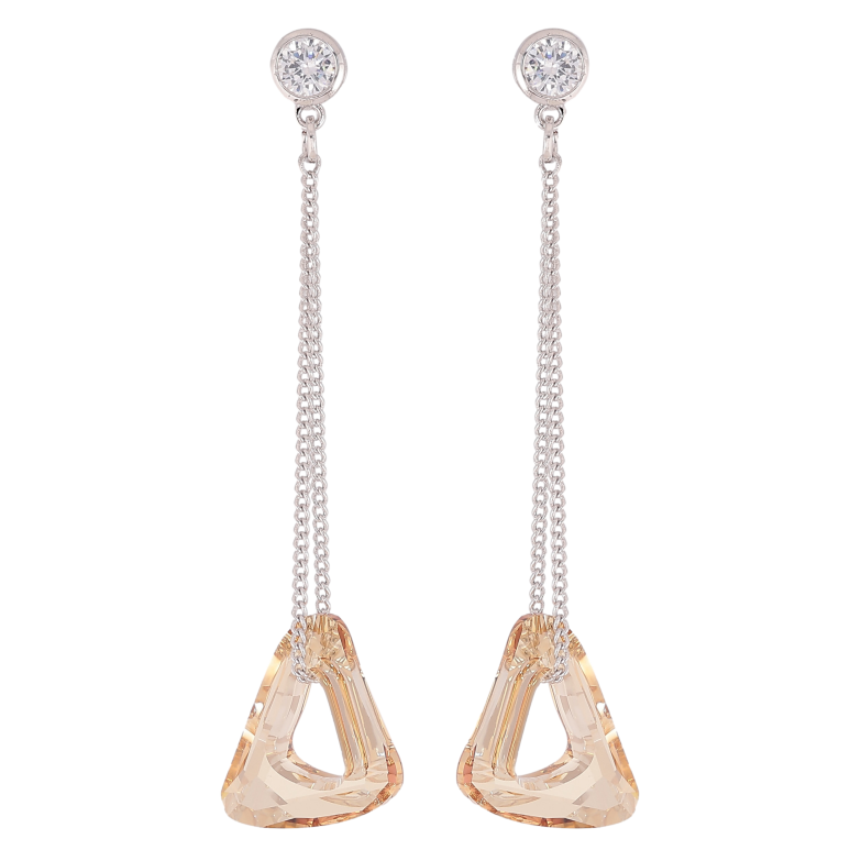 Серьги Xuping цвет Родий с кристаллами Swarovski пусеты "Кристальный треугольник Topaz на цепочке" фото №1