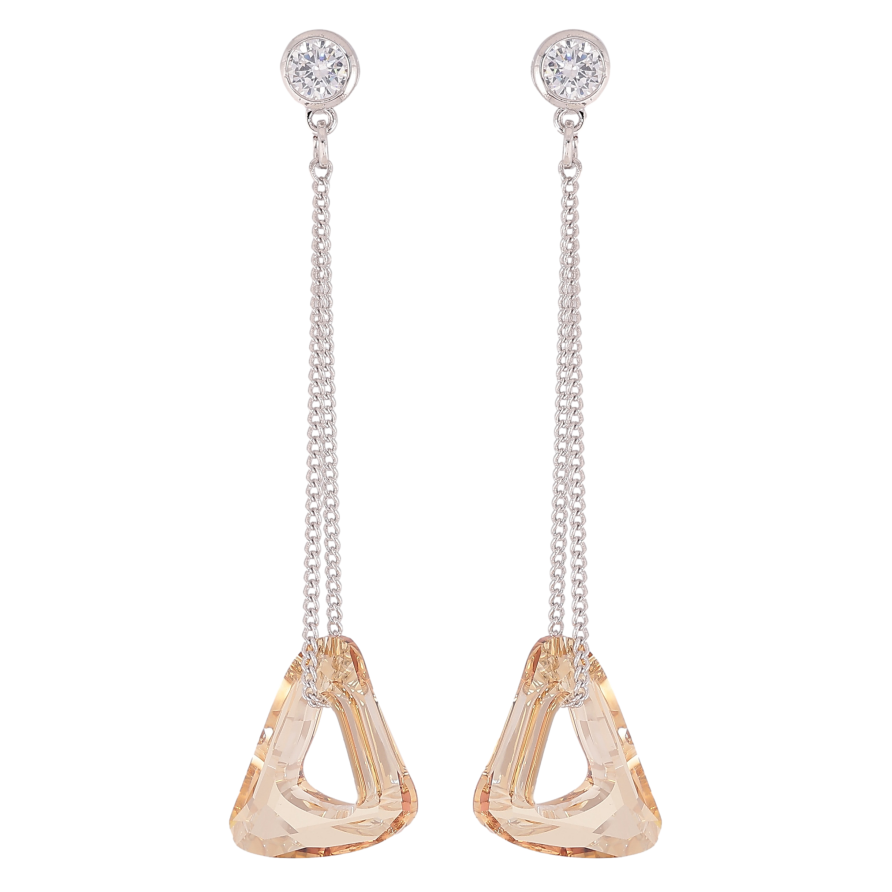 Сережки Xuping колір Родій з кристалами Swarovski пусети "Кристальний трикутник Topaz на ланцюжку" фото №1