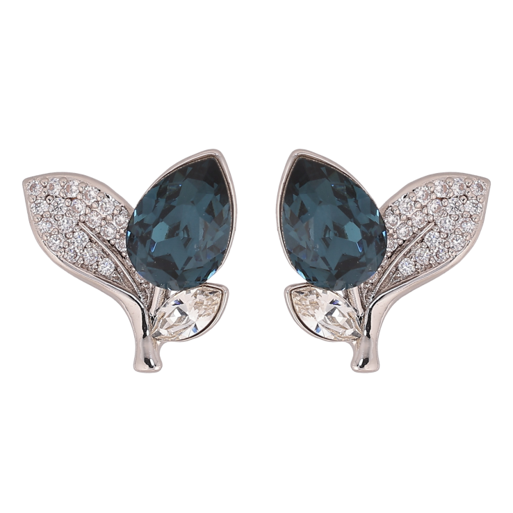 Сережки Xuping колір Родій з кристалами Swarovski пусети "Кристальний бутон Montana" фото №8