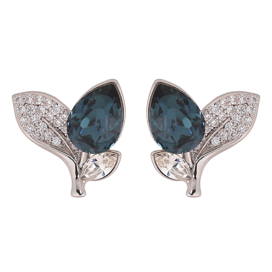 Сережки Xuping колір Родій з кристалами Swarovski пусети "Кристальний бутон Montana" фото №1