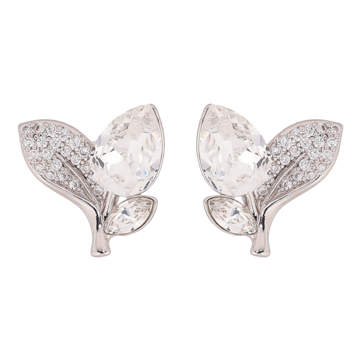 Сережки Xuping колір Родій з кристалами Swarovski пусети "Кристальний бутон Сlear листочки інкрустація" фото №9