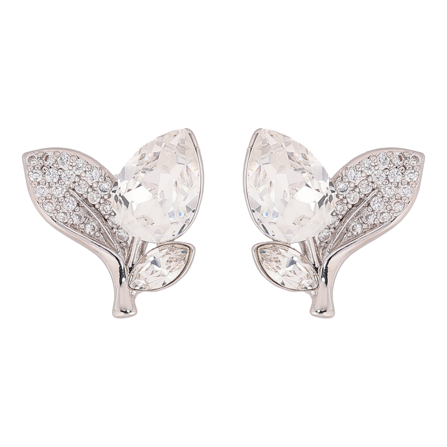 Сережки Xuping колір Родій з кристалами Swarovski пусети "Кристальний бутон Сlear листочки інкрустація" фото №1