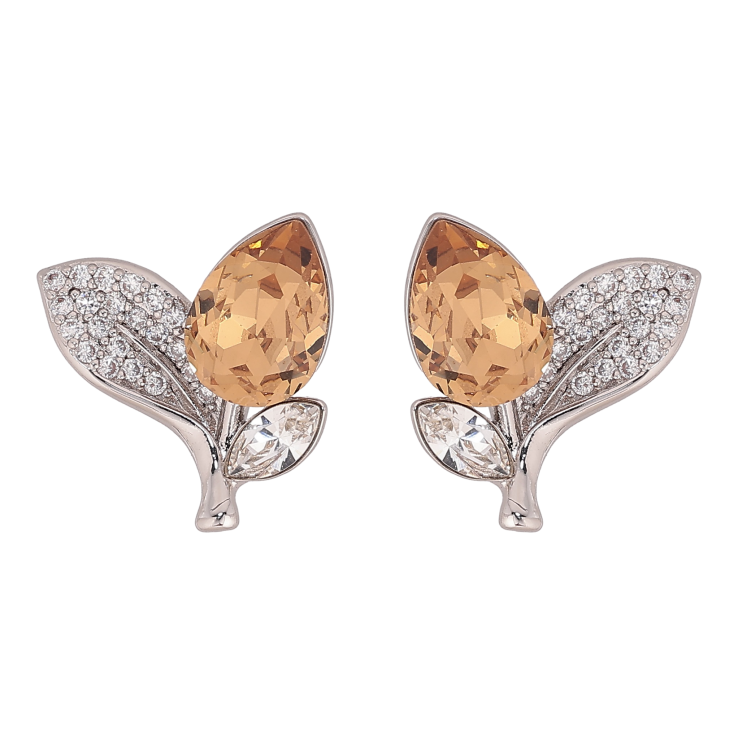 Сережки Xuping колір Родій з кристалами Swarovski пусети "Кристальний бутон Topaz листочки інкрустація" фото №10