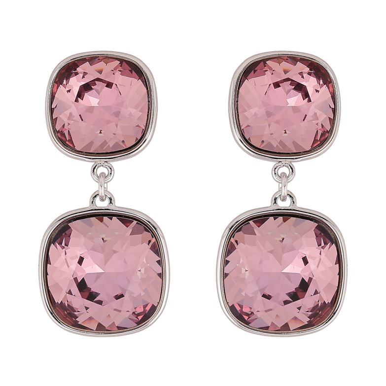 Серьги Xuping цвет Родий с кристаллами Swarovski пусеты "Кристаллы огранки подушечка Amethyst" фото №1